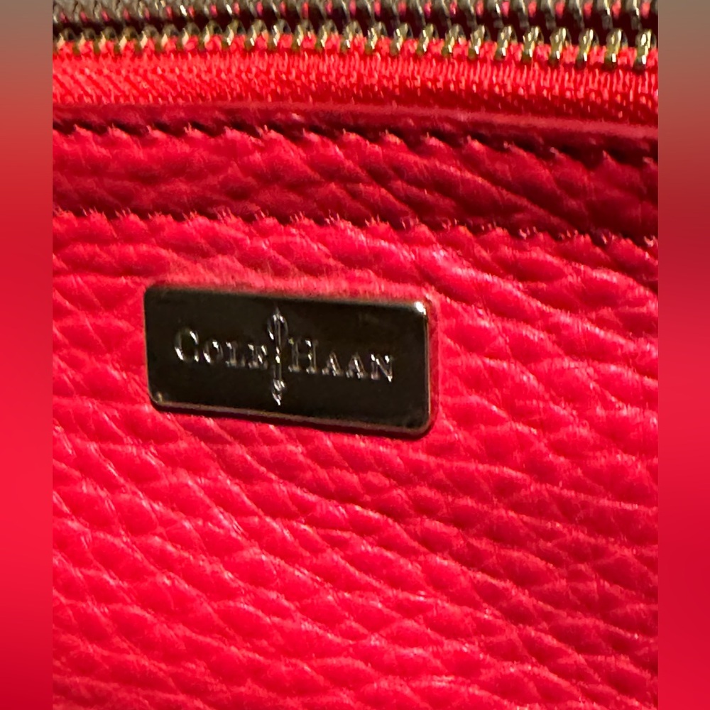 Cole Haan Red Pebbled Leather Crossbody Bag (8”x 5”) zip top closure - Picture 3 of 16